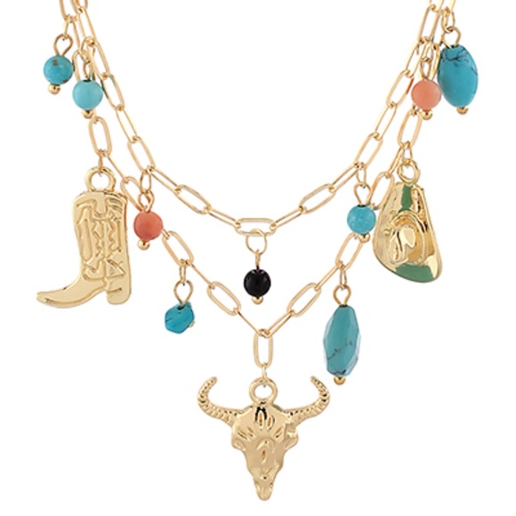 Layered Western Style & Multi Charm Duo Necklace - Picture 2 of 3